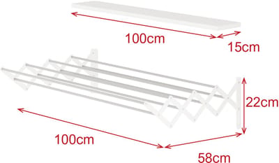 LUNOR - Akkoordeon Wasrek - Uittrekbaar - 100 cm - Wandmontage - Wit