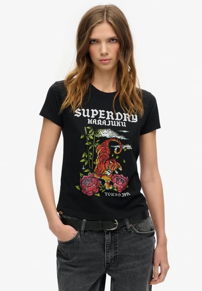 Superdry - Tattoo Rhinestone getailleerd T-shirt - Dames - T-shirts
