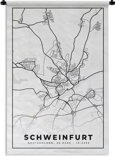 Wandkleed - Wanddoek - Kaart - Schweinfurt - Plattegrond - Stadskaart - 120x180 cm - Wandtapijt