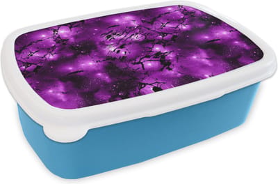 Broodtrommel Blauw - Lunchbox - Brooddoos - Sterrenhemel - Marmer - Paars - Zwart - Patronen - 18x12x6 cm - Kinderen - Jongen