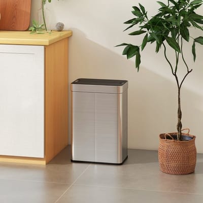 HAUSS SPOLE Sensorprullenbak – 55 Liter – Automatisch Openend – 41 x 26,5 x 59 cm – Metaal – Zilver – Voor Keuken En Kantoor