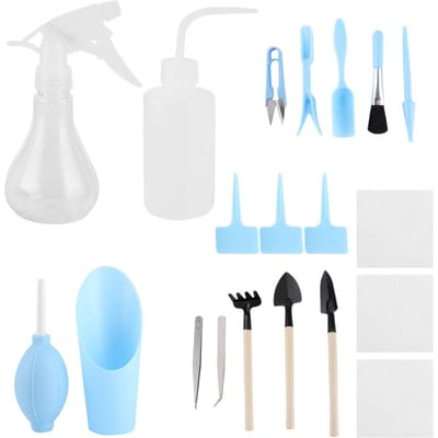 19 Pièces/Ensemble Outil pour Plantes Succulentes Transplantation Outils de Jardinage pour Bonsaï Intérieur Petites PlantesBleu bleu