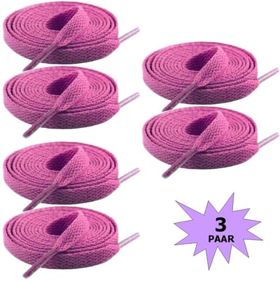Fako Fashion - Schoenveters - Veters - Plat - 8mm - 120cm - 3 Paar - 6 Stuks - Oud Roze