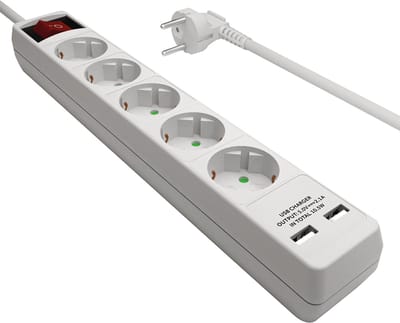 Stekkerdoos - Schuko - 5 voudig - 2x USB - Aan/uit schakelaar -2.5 meter - Wit - Allteq