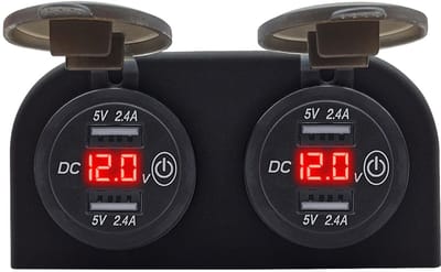 ProRide 12V USB Stopcontact 4 Poorten met Schakelaar/Voltmeter - Tweevoudig Opbouw - 5V/2.4A - USB Autolader, Boot en Camper - Rood