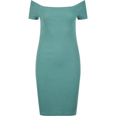 Urban Classics - Off Shoulder Rib Korte jurk - XL - Groen