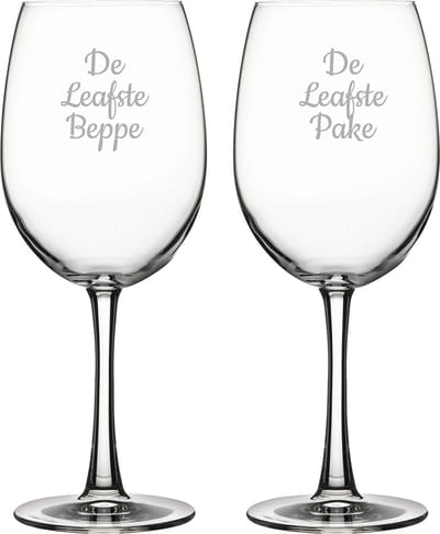 Gegraveerde Rode wijnglas 46cl De Leukste Pake- De Leukste Beppe