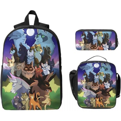 Warrior Cats Rugzak voor Kinderen Lunchbox Etui voor Jongens Meisjes Kleuterrugzakken Schooltas Boekentas Set gray