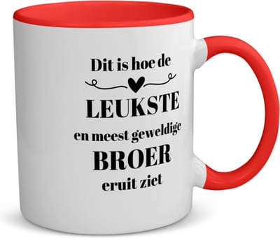 Akyol - dit is hoe de leukste en meest geweldige broer eruit ziet koffiemok - theemok - rood - Broer - meest leukste broer - verjaardag - cadeautje voor broer - broer artikelen - kado - geschenk - 350 ML inhoud