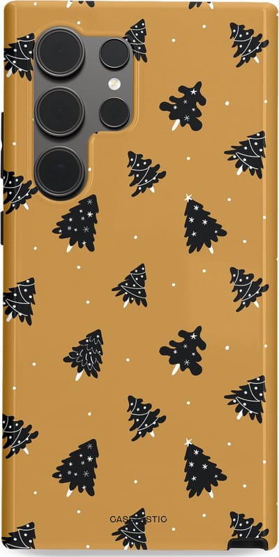 Casetastic hoesje geschikt voor Samsung Galaxy S24 Ultra - Dubbellaagse bescherming - Zwarte Kerstboom Feest - Fashion Case - Goud Donkergrijs Taupe