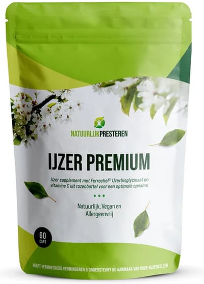 IJzer Premium - Ferrochel® - IJzerbisglycinaat - Vitamine C uit Rozenbottel - 60 IJzer Tabletten / Capsules