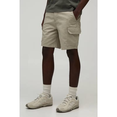 Essentiële Slim Fit Chino Shorts Met Vaste Tailleband | Stone | Size 28