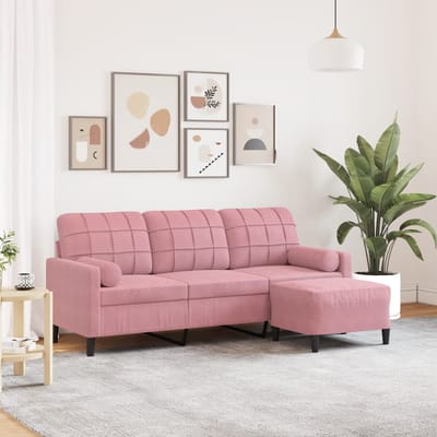 vidaXL - Driezitsbank - met - voetenbank - 180 - cm - fluweel - roze
