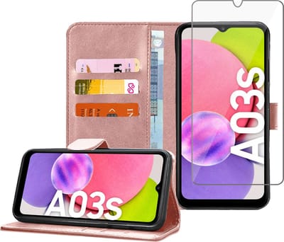 Hoesje geschikt voor Samsung Galaxy A03s - Screenprotector - Bookcase Portemonnee Hoes Rose