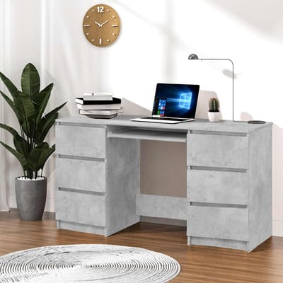 vidaXL - Schrijftafel - 140x50x77 - cm - bewerkt - hout - betongrijs