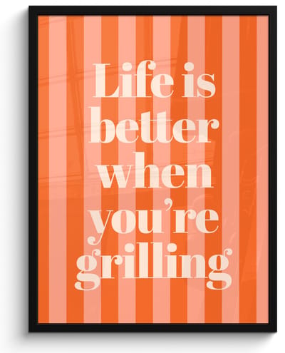 Poster in lijst - Fotolijst 60x80 cm - Posters - Tekst - Gestreept - Oranje - Zomer - Posterlijst zwart - Decoratie - Wanddecoratie woonkamer - Muurdecoratie slaapkamer