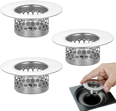 Dailygoods- Afvoerzeef 3 Stuks - Roestvrij Stalen Gootsteenfilter - Doucheafvoerstop - Afvoerplug - Keukenafvoerzeef - Diameter 2,5-4,3 cm