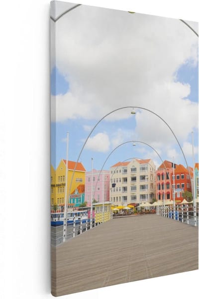 Artaza Canvas Schilderij Willemstad - 20x30 cm - Klein - Wanddecoratie Curacao - Muurdecoratie Pastelkleurige Huizen - Kamer Accessoires Woonkamer