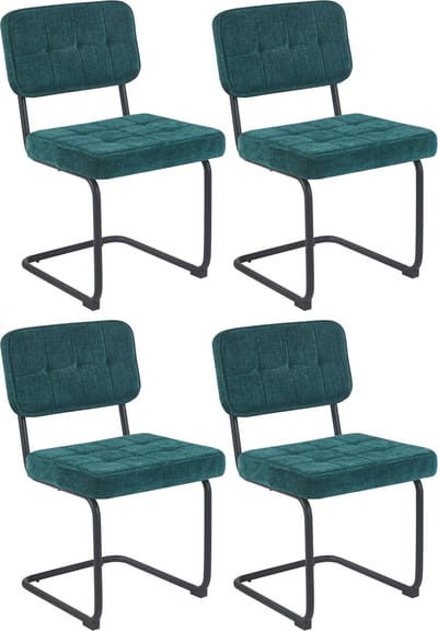 Colenis - Buisframe Stoel Kita - Eetkamerstoel - Set van 4 - Petrol - Chenille Stof - Metalen Frame - Industrieel Design