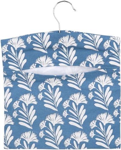 Bloemenprint wasknijperhouder met haak - stijlvolle opvangzak voor wasknijpers in blauw en wit