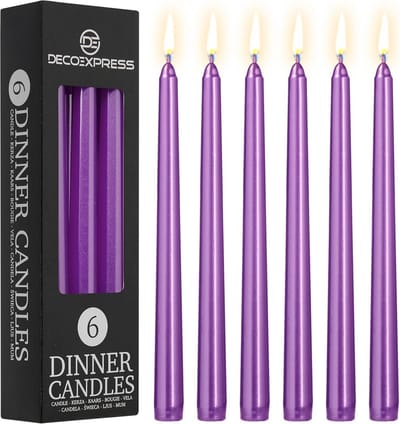Klassieke Taper Dinerkaarsen Metaalachtig Paars Druppelvrij - Ongeparfumeerd met 8 Uur Brandtijd (6 Stuks)