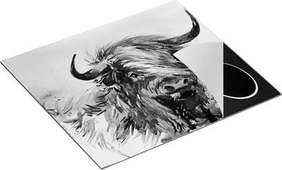 Chefcare Inductie Beschermer Schotse Hooglander Koe - Abstract - Zwart Wit - 60x50 cm - Afdekplaat Inductie - Kookplaat Beschermer - Inductie Mat