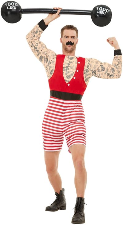 Smiffys - Deluxe Strongman Kostuum - L - Rood/Wit