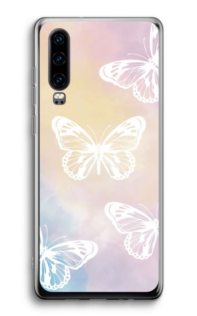 Case Company® - Hoesje geschikt voor Huawei P30 hoesje - White butterfly - Soft Cover Telefoonhoesje - Bescherming aan alle Kanten en Schermrand