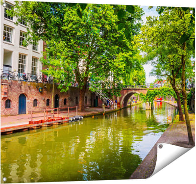 Gards Tuinposter Oudegracht in Utrecht - 100x80 cm - Tuindoek - Tuindecoratie - Wanddecoratie buiten - Tuinschilderij