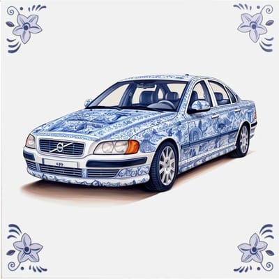 Delfts blauw tegeltje Volvo design - delfts blauw wandbord - delftsblauw - hollandse cadeautjes - wanddecoratie - decoratieve accessoires