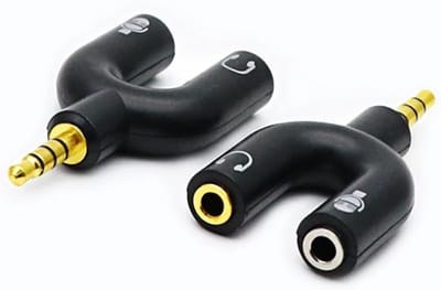 Oneay Twee hoofdtelefoonsplitteradapters, een U-vormige 3,5 mm 4-polige mannelijke naar twee 3-polige vrouwelijke Y-type hoofdtelefoonsplitter.