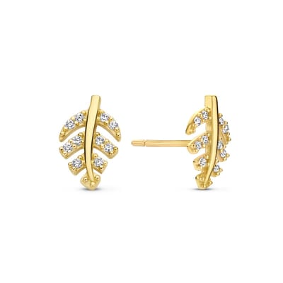 New Bling 9NBG-0656 Gouden Oorbellen met Zirkonia - Blad - 9,2x5,6mm - Zirkonia - Oorknopjes - 14 Karaat - Goud