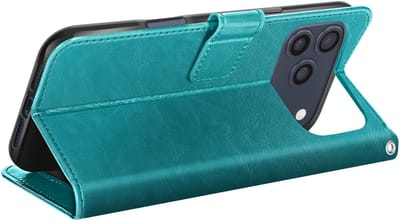 Mayaxess, Hoesje geschikt voor iPhone 17 Pro Max - Wallet Case met Koord & Stand, Petrolblauw