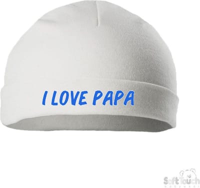 Soft Touch Mutsje Rolmutsje Bedrukt "I Love Papa" Wit/blauw Maat New Born Maat 56