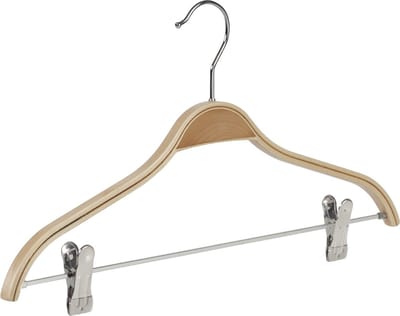 De Kledinghanger Gigant - Kledinghanger - Volwassenen - 7767 - 50 Stuks - Blousehanger - Shirthanger - Berkenhout - Naturel Gelakt - Verschuifbare Anti-slip knijpers - 42 cm - Kleerhanger (7767/50)