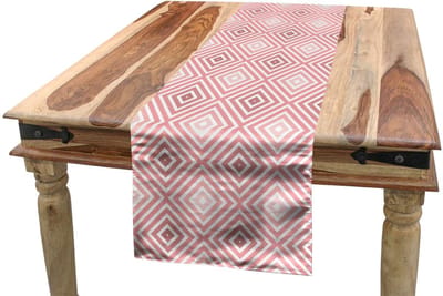 ABAKUHAUS Geometrische tafelloper – rhombus- en strepenpatroon – 40×180 cm – lichtroze