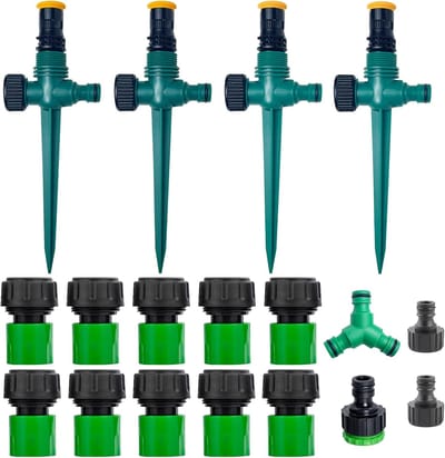 Set van 4 Tuinsproeiers met Grondpen, 360° Rotatable, Verstelbaar voor Efficiënte Tuinirrigatie, Ideaal voor Planten, Groenten en Bloemen