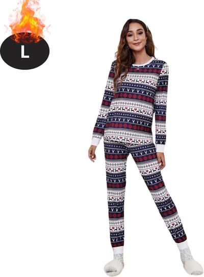 Bovista Kerst Pyjama - Dames - Kerstpyjama - Vrouwen - Slaapkleding Volwassenen - Set - Broek - Shirt - Christmas - Blauw - Maat L