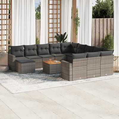 vidaXL - 13-delige - Loungeset - met - kussens - poly - rattan - grijs