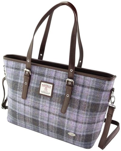 Schoudertas Spey Tote bag Zacht Paars Tartan - Groot - Ritssluiting - Harris Tweed - Glen Appin of Scotland