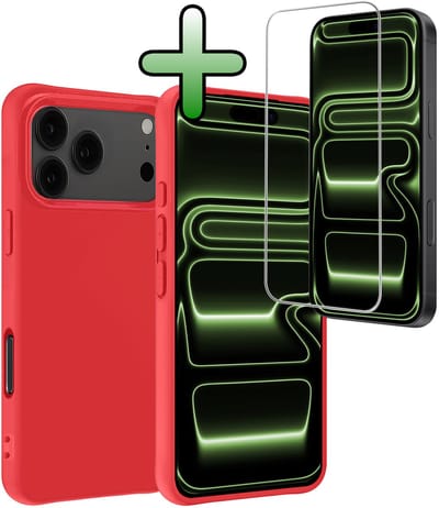 Hoesje Met Screenprotector - Geschikt voor Apple iPhone 17 Pro - Sterk & Shockproof - Back Cover - Siliconen Case - Telefoon Hoes - Rood
