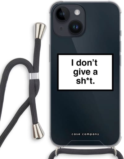 Case Company® - Hoesje met koord geschikt voor iPhone 14 hoesje met Koord - Don't give a shit - Telefoonhoesje met Zwart Koord - Bescherming aan alle Kanten en Over de Schermrand