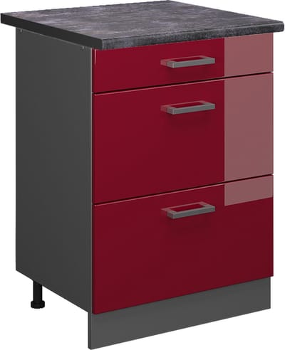 Vicco R-Line Keukenonderkast – 60 cm met laden, WB Antraciet Rode hoogglans