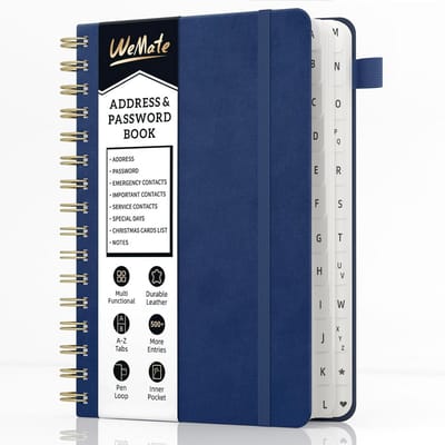 Adresboek met alfabetische tabs en harde kaft - Organiseer contacten, notities en wachtwoorden met grote print voor senioren