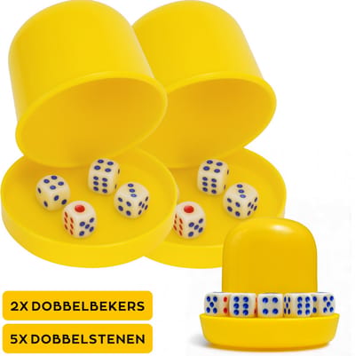 Dobbelbeker Set – 2 Bekers met 10 Dobbelstenen – Gezelschapsspel, Drankspel & Bar - Geel
