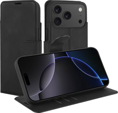 Just in Case hoesje geschikt voor iPhone 17 Pro Hoesje met Pasjeshouder - Premium Bookcase - Zwart