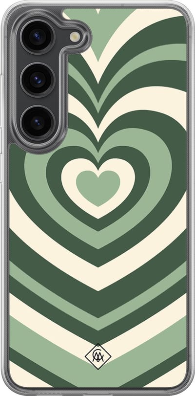 Casimoda® hoesje - Geschikt voor Samsung Galaxy S23 Plus - Groen Hart Swirl - 2-in-1 case - Schokbestendig - Illustratie - Verhoogde randen - Groen, Transparant