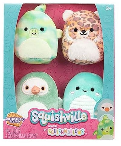 Set van 4 Prehistorische Mini-Squishmallows - Superzachte Pluche Figuren van 5 cm