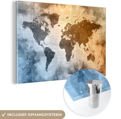 ® Glasschilderij 120x80 cm - Schilderij acrylglas - Wereldkaart - Abstract - Kleuren - Foto op glas - Muurdecoratie woonkamer - Wanddecoratie slaapkamer - Schilderijen