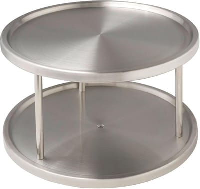Famanu – Draaibare kastcarrousel met 2 legvlakken roestvrij staal Lazy Susan organizer voor keukenkast